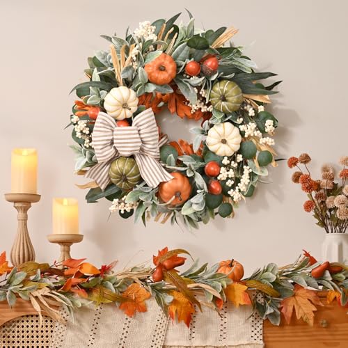 2-Pack 22-Inch Autumn Fall Wreaths for Front Door Home Decor - Fall Decorations