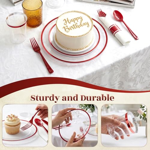 350pcs Red and Clear Plastic Plates Party Dinnerware Set - Labor Day