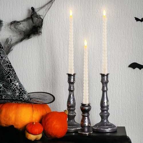 Ivory Spiral Flameless Taper Candles 50 Pack 10.8 Inch Battery Operated Flickering LED for Weddings Halloween Christmas