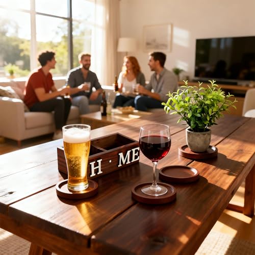Wood Coasters Set of 4 with Holder for Drinks Table Decor