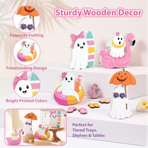 Pink Halloween Ghost Wooden Signs Set - Ghost Variation for Tiered Tray Decor