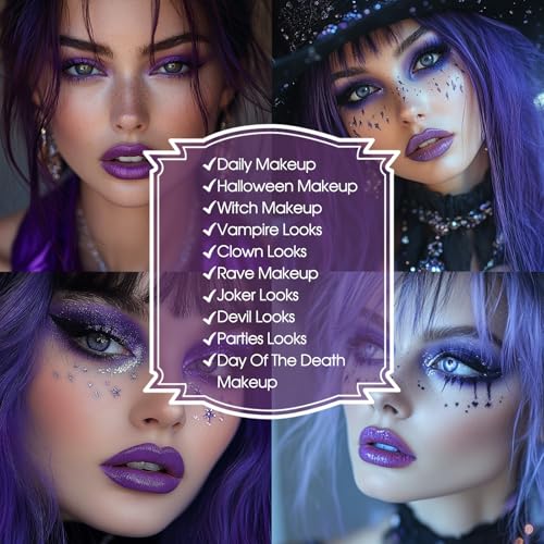 Evil Witch Makeup Kit - Purple Eyeshadow Palette & Matte Lipstick Set, Halloween Costume