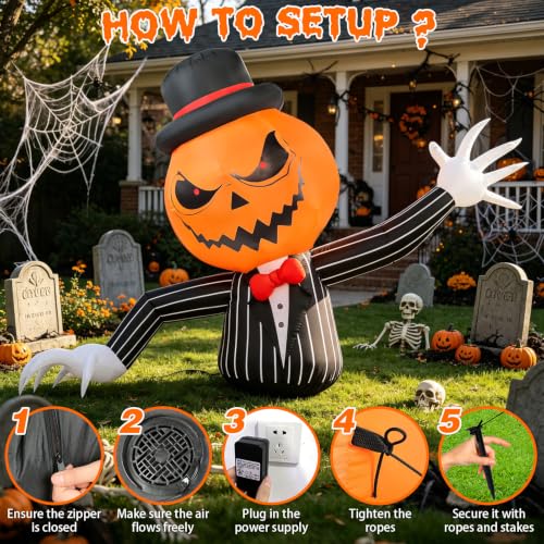 7.5FT Halloween Inflatable Pumpkin Ghost Yard Decor with Glowing Eyes