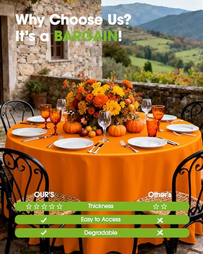Pureegg Disposable Plastic Tablecloth 84 Inch Round - Orange, 20 Pack