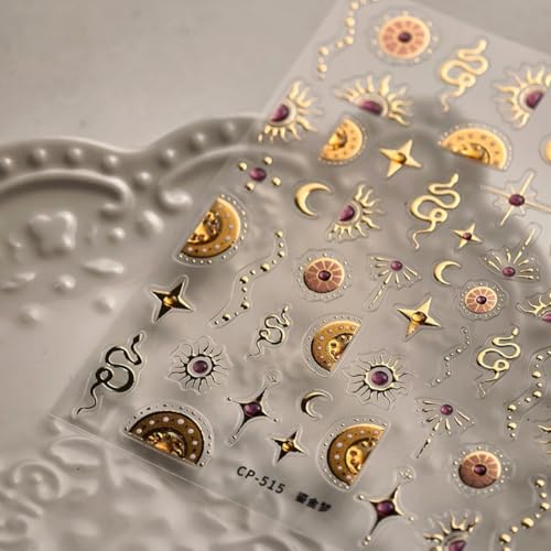 Self-Adhesive 5D Embossed Snake Nail Stickers - Style 10 Gold Decor