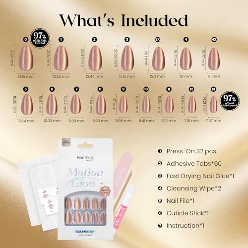 Beetles Gel Polish Short Almond Press On Nails - Motion Luster Glow, Cat Eye Finish