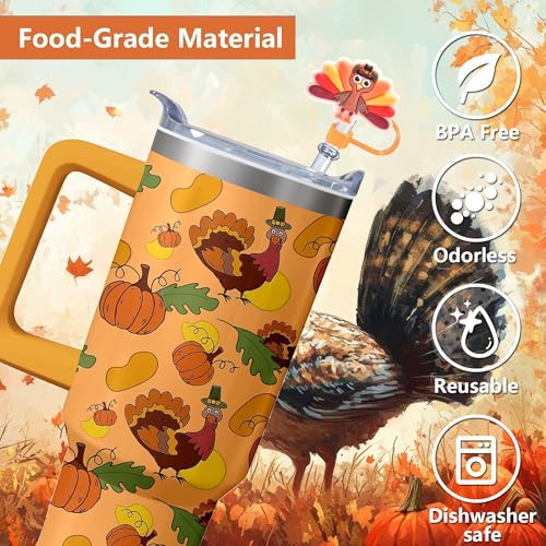 12PCS Thanksgiving Silicone Straw Toppers for Stanley Cups - Fall & Halloween Reusable Covers