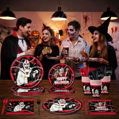 168-Piece Halloween Party Supplies Set Includes Plates Napkins Cups Cutlery