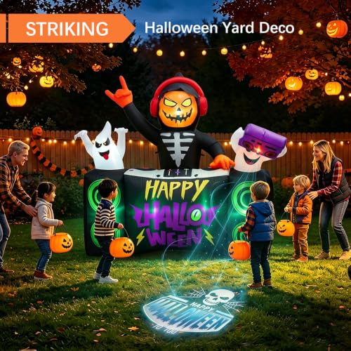 Halloween Yard Decoration Set with Inflatable Pumpkin Skeleton Fog Machine & Strobe Light