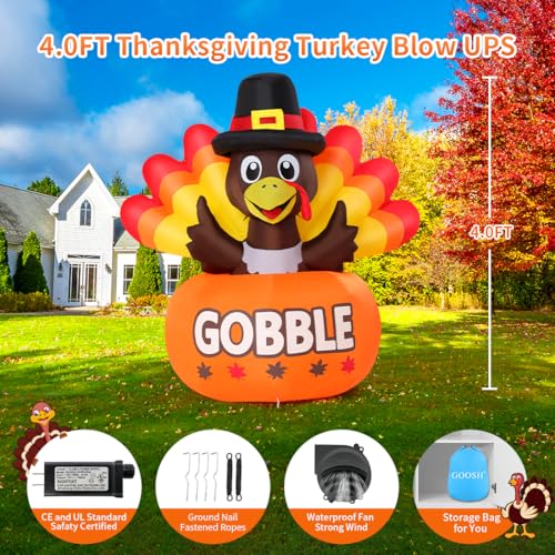 Inflatable Thanksgiving Turkey with LED Lights for Outdoor Yard Garden Holiday Decor