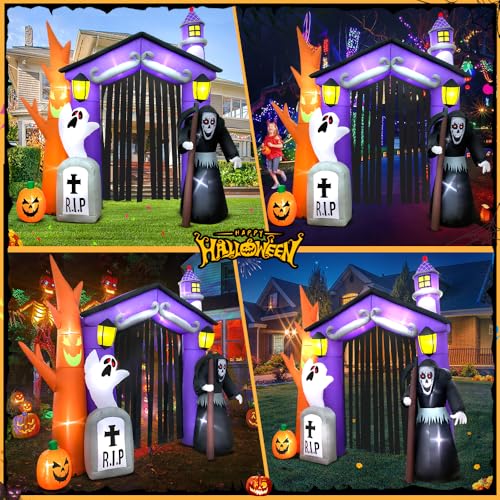 9FT Haunted House Castle Inflatable Archway with LED Lights - Halloween Yard Decoration