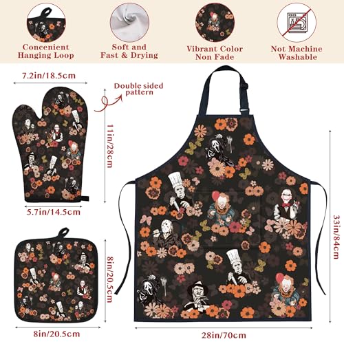 Horror-Themed Bamboo Cooking Utensils Set with Oven Mitts & Apron - Spooky Kitchen Accessories