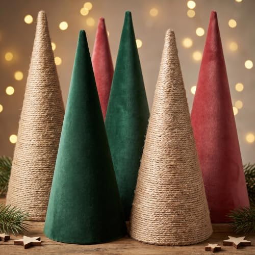 14 Inch Thick Paper Mache Cones for Holiday Crafts and Decorations - Set of 6