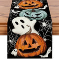 Ghost Halloween Table Runner 13x36 Inch - Spooky Pumpkin & Spider Web Design - Ghost Variation