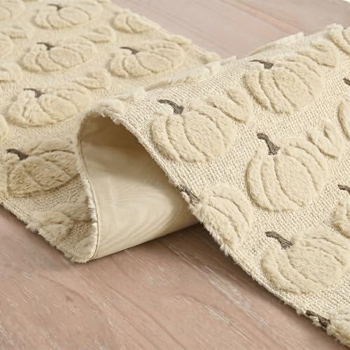 Artoid Mode Beige Faux Fur Fall Table Runner 13x36 Inch - Durable Polyester Decor