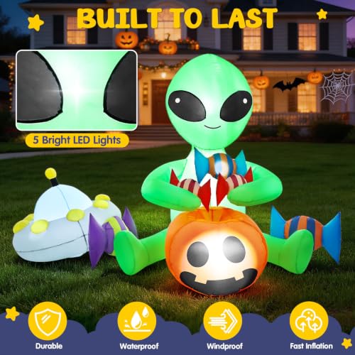 7FT Halloween Alien Inflatable Decorations with LED Lights for Outdoors
