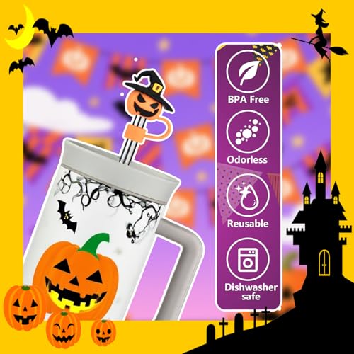 Halloween Ghost Silicone Straw Cover Cap for 30oz/40oz Stanley Tumbler - Bat Variation
