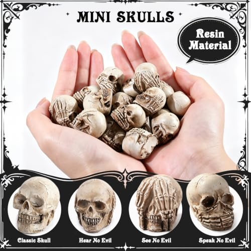 Halloween Decorations Set with Black Crows, Mini Skulls & Bats - 162 Pieces