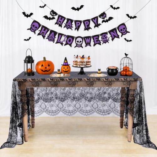 Black Lace Rectangular Tablecloth 60x120 Inches Halloween Wedding Party Decor Variation of THIS listing Black