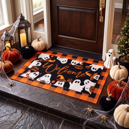 Halloween Ghost Welcome Door Mat - Outdoor Rug for Front Porch - Variation: Ghost