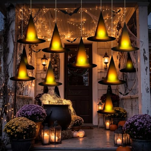Taupphoo Halloween Black Witch Hats DIY Floating Light Up Witch Hats with Tea Lights - 24 Pack