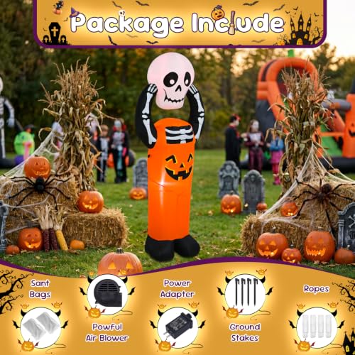 6FT Halloween Inflatable Pumpkin Skeleton with LED Lights - Yard Decor, Spooky Halloween Party
