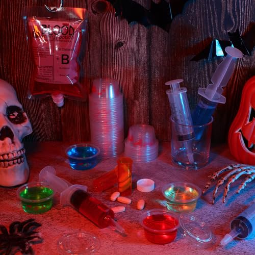 Halloween Party Supplies Set - Blood Bags, Syringes, Pill Bottles, 120 Pieces