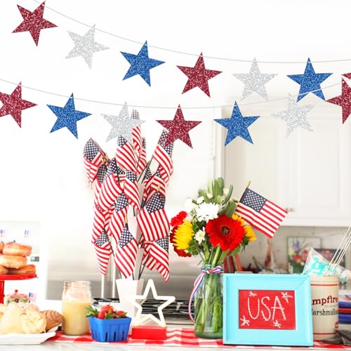 Blue Star Cardboard Cutouts - 80 Glitter Stars for 4th of July & Party Decor - 6in - Blue
