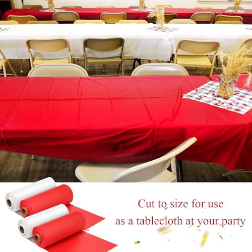 4 Rolls Circus Carnival Table Cover Backdrop - White & Red, Disposable