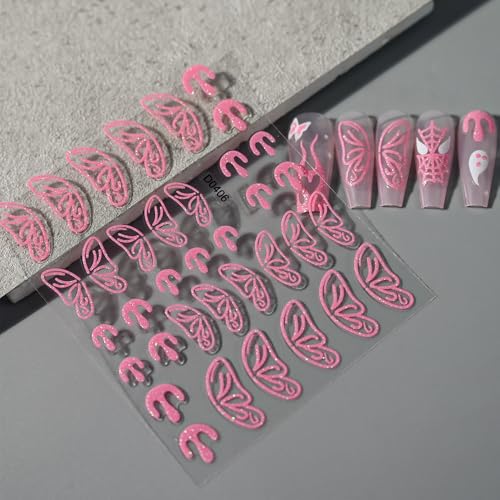 Halloween Nail Stickers Set - Pink Black White 09, 6 Sheets for DIY Nail Art, Ghost Skull & Spiderweb Decals