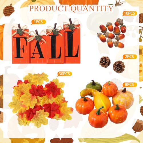 Fall Pumpkin Harvest Decor Set with 50 Artificial Gourds & 4 Wooden Signs