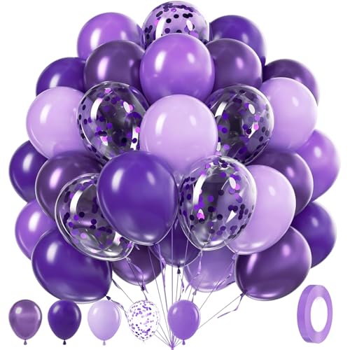 Dark Purple Balloons Set with Metallic & Confetti Options - 100pcs Balloon Decorations