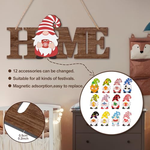 Interchangeable Gnome Door Sign with Walnut Finish - Seasonal Home Decor