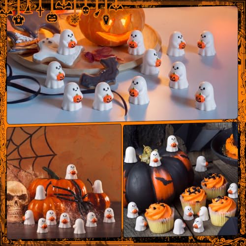 Mini Ghost Pumpkin Resin Figurines Set - Halloween Decorations, 50pcs