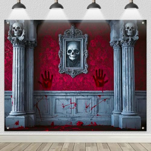 Halloween Backdrop Haunted House Moon Scene 8x6ft - Blood Stains & Gothic Decoration - Variation of THIS listing Halloween Backdrop #017