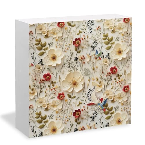 Spring Floral Bird Wooden Desk Sign - Rustic 3D-Style Home Decor - Flower Variation