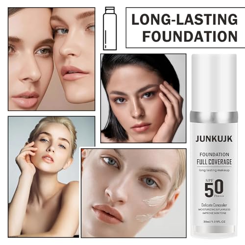 JunKuJK Set A Color Changing Foundation SPF 50+ Moisturizing Long-Lasting Full Coverage with 2 Sponges