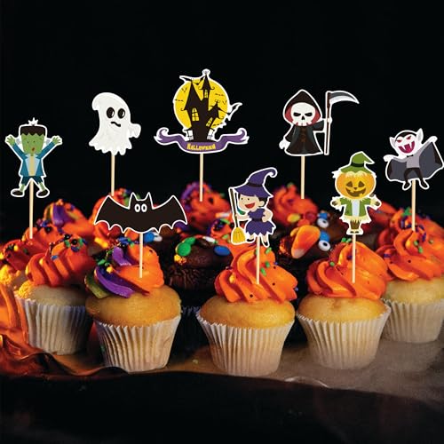 24pcs Halloween Bat Cupcake Toppers Ghost Witch Bat Picks - Ad-21-427-FP2
