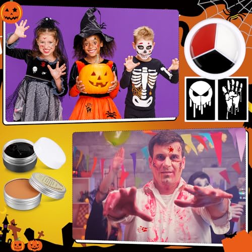 Halloween Makeup Set with Scar Wax Bruise Wheel Blood Gel & Stencils - Variation 4