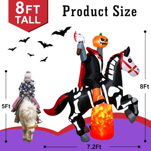 8Ft Headless Horseman Halloween Inflatable Yard Decoration - Outdoor Blow Up Halloween Decor with Lights