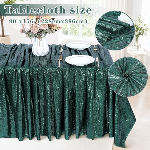 Emerald Green Sequin Rectangular Tablecloth 90 x 156 Inches Glitter Party Decor - Variation of Emeraldgreen
