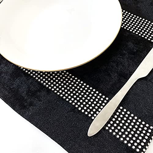 Black Velvet Placemats Set of 4 - Minimalist Diamond Stripe Elegant Dining & Decor