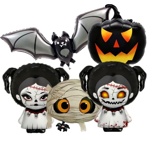 Halloween Foil Balloons Set - Mummy Bat Pumpkin Horror Doll 5 pcs