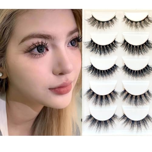 Sunniess 3D Faux Mink Eyelashes - Black + Pink, Wispy Fluffy Volume Lashes