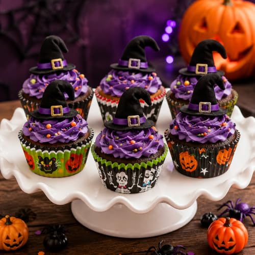 Halloween Cupcake Liners 300 Pack - Pumpkin Skull Spiderweb Designs for Baking & Parties
