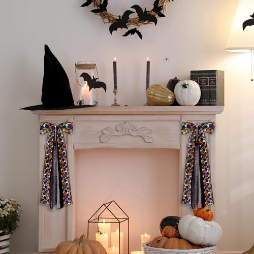 Halloween Skull & Pumpkin Large Wreath Bow - Web Pattern, Multi-Ribbon, Indoor Outdoor Decor - Variation of THIS listing