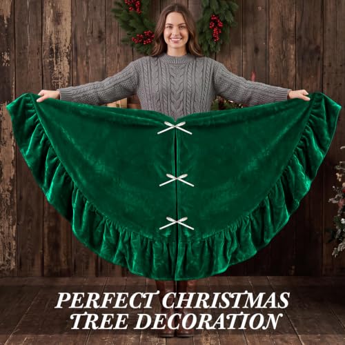 Green Velvet Christmas Tree Skirt 72 Inches Luxury Holiday Decor for Festive Home