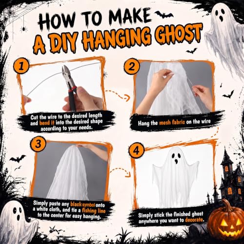 Halloween Hanging Ghost Decorations Set - Outdoor Ghosts with Gauze Sheets & Faces