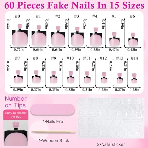 Black French Tip Press On Nails Square Medium 60pc Kit with Nail Files & Adhesive