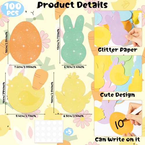 Easter Bunny Egg Chick Glitter Cutouts for Birthday Party Bulletin Board Decor - Variation of Easter Animals